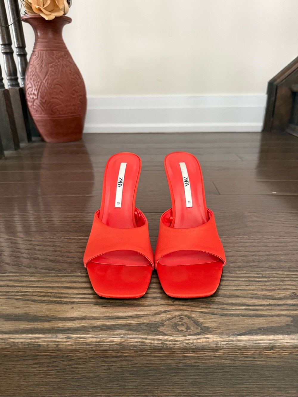 Zara Coral Open-Toe Slide Heel Sandals
